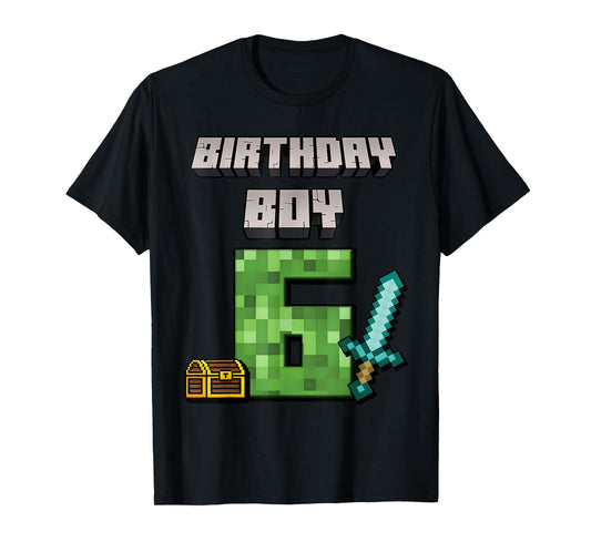 Birthday Boy 6th Birthday I'm 6 Year Old Gamer Pixel T-Shirt