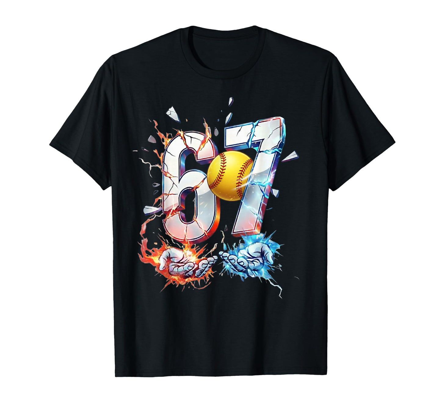 6 7 Softball Six Seven Meme 67 Hands Funny Kids Men Women T-Shirt