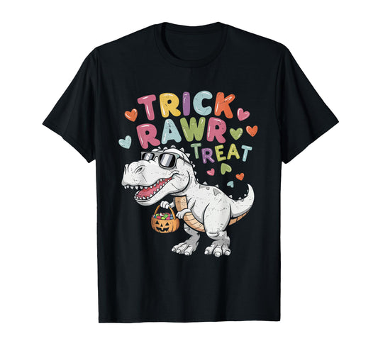 Trick Rawr Treat Ghost Dino Trex Toddler Boys Halloween Kids T-Shirt