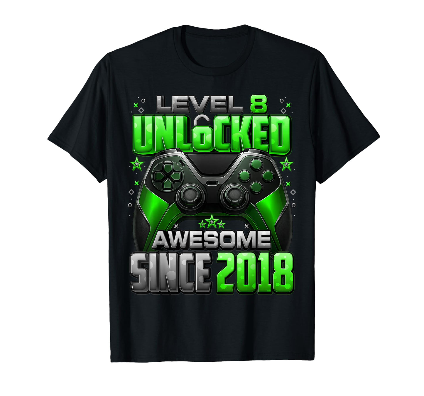 Level 8 Unlocked Awesome Since 2018 8th Birthday Gaming T-Shirt