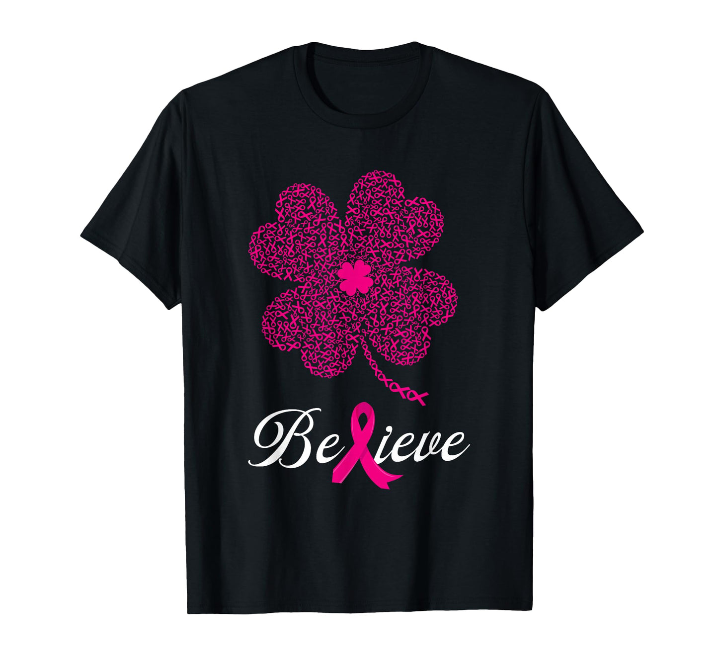 Pink Ribbon Shamrock Believe Breast Cancer St Patrick's Day T-Shirt