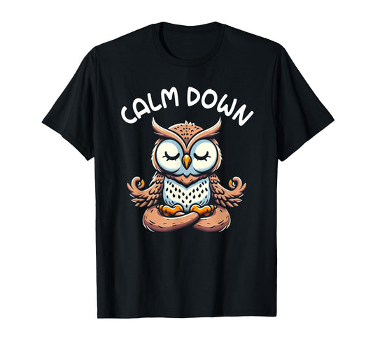Owl Calm Down Yoga Meditation T-Shirt