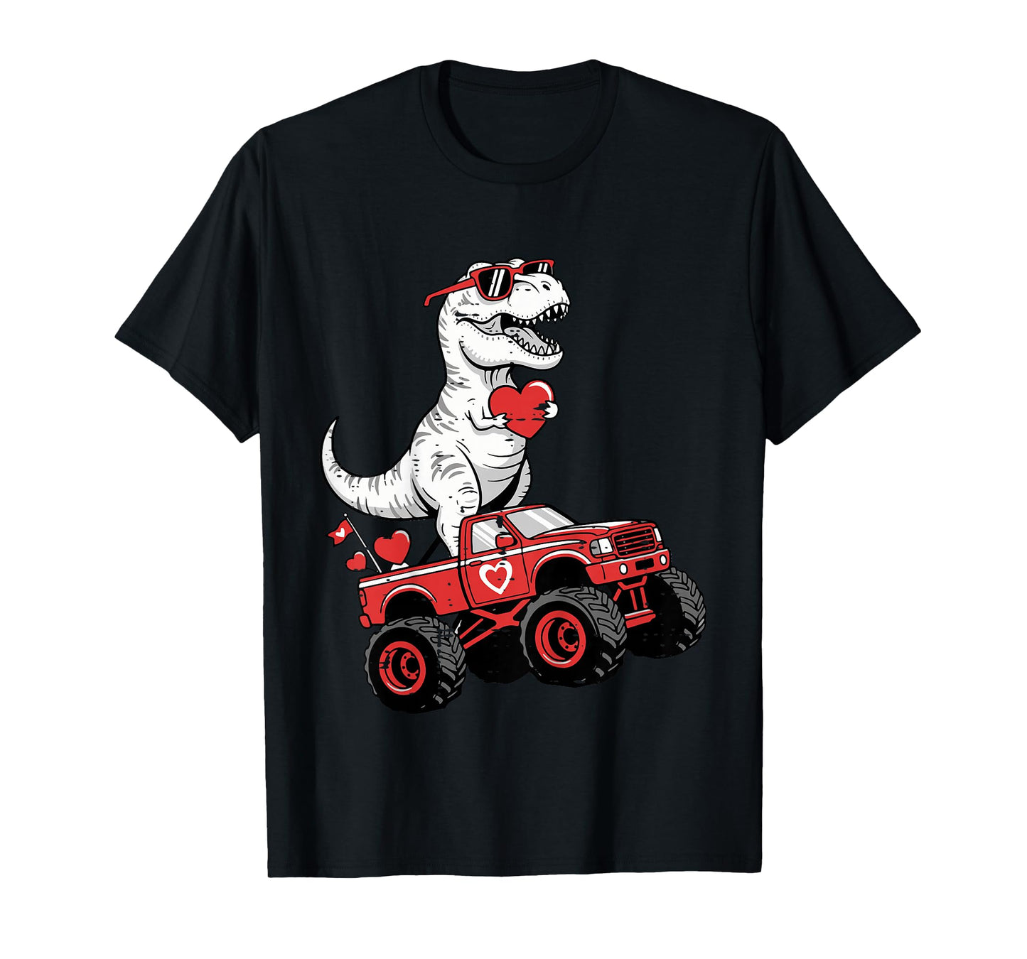 Kids Valentines Day Trex On Monster Truck Dino Boys Kids Toddler T-Shirt