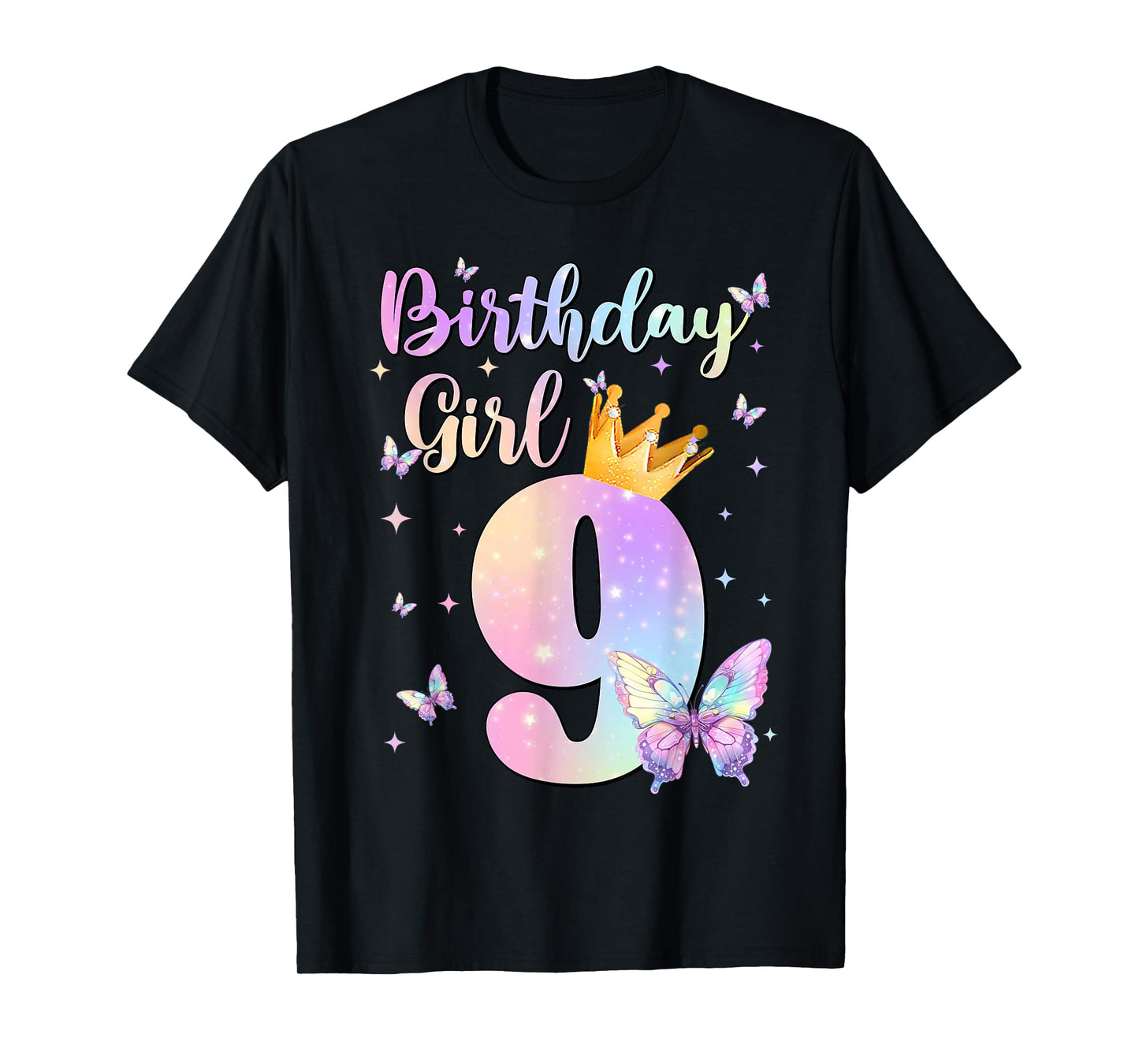 Birthday Girl 9 Year Old Butterfly Theme Party 9th Bday Kids T-Shirt