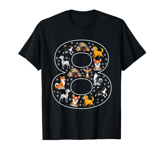 8th Birthday 8 Year Old Dogs Boys Girls Puppy T-Shirt