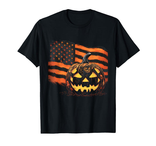 Halloween Tshirt Pumpkin American Flag Horror Party Costume T-Shirt