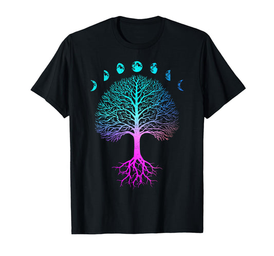 Tree of Life Phases of the Moon Vintage Retro Yoga Gift T-Shirt