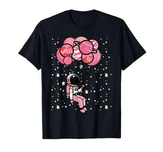 Astronaut Balloon Planets Space Galaxy Girls Kids Toddler T-Shirt