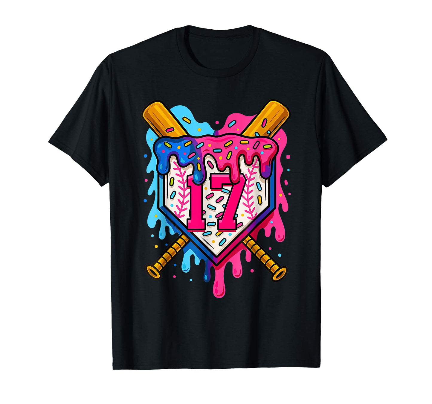 17th Baseball Birthday Ice Cream Drip Boys Girls 17 Years T-Shirt