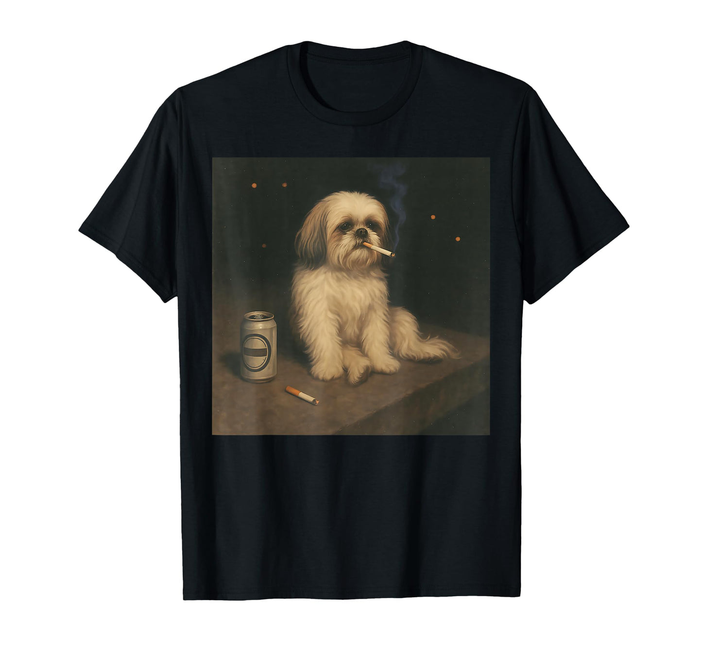 Vintage Shih Tzu Night Mood Funny Dog Smoking Drinking Meme T-Shirt