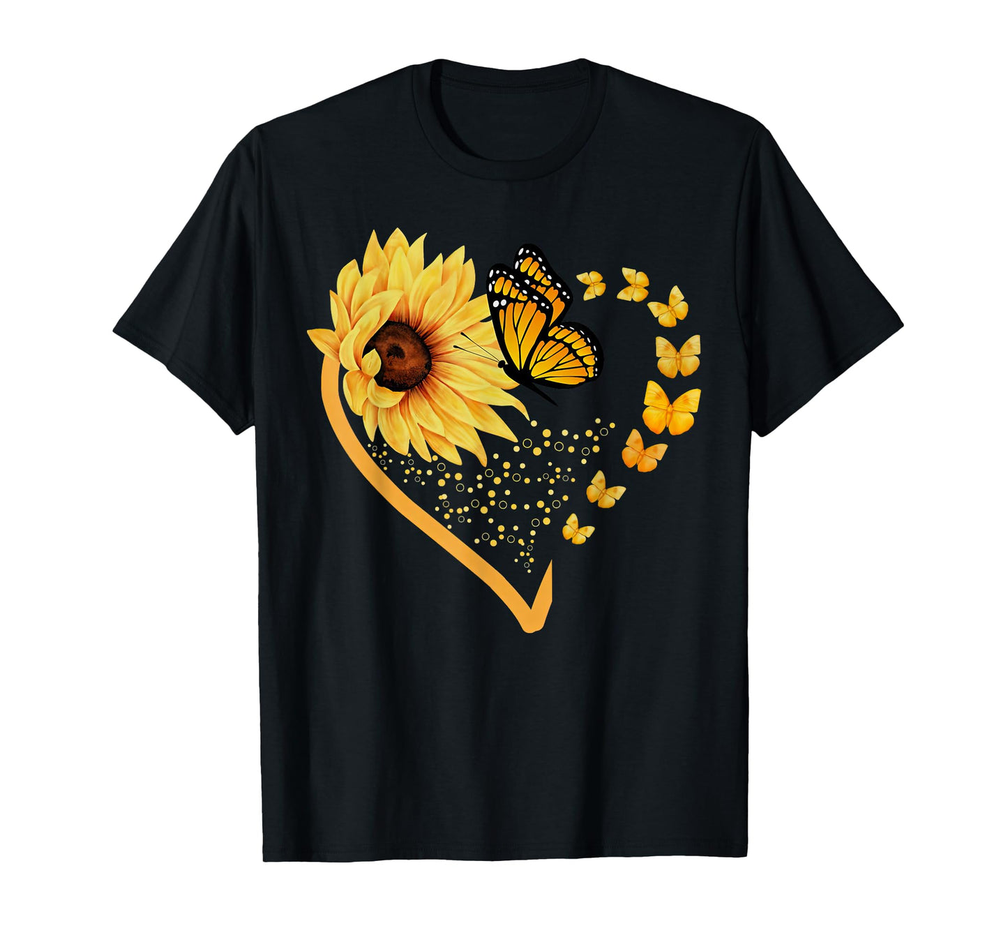 Sunflower Butterfly Heart Summer Floral Girls Women Kids T-Shirt
