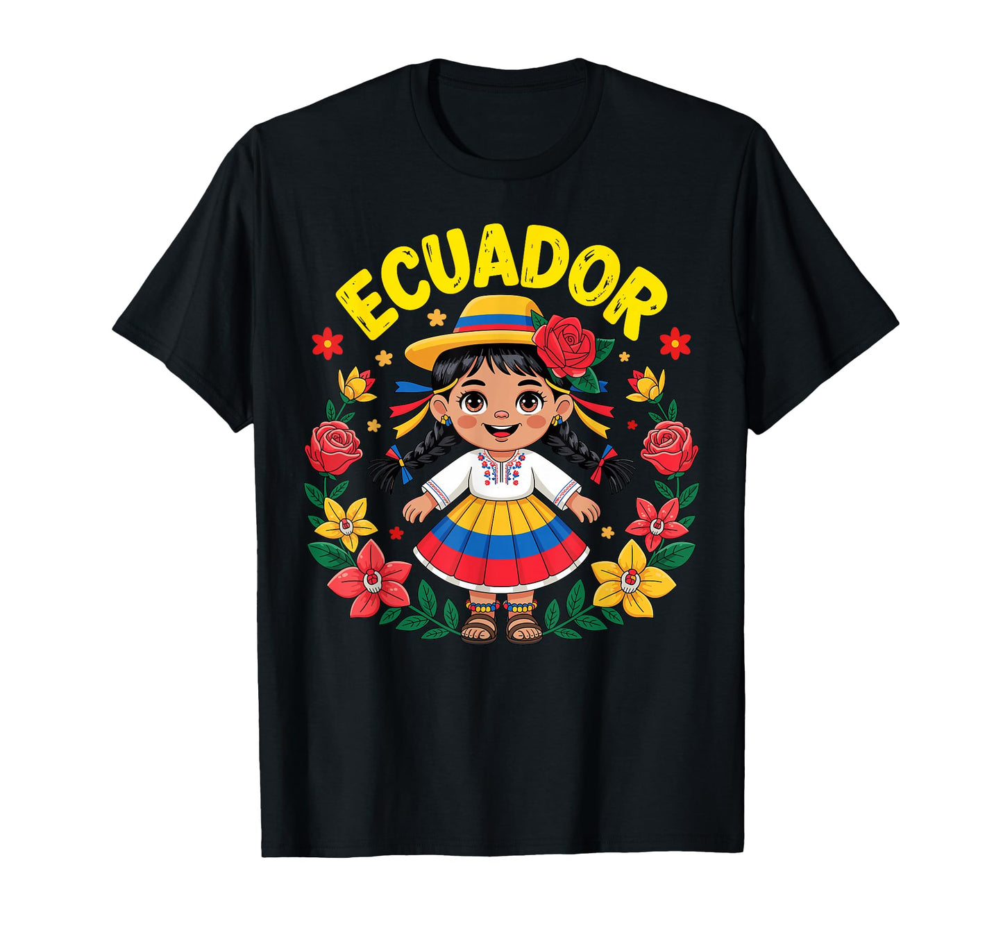Cute Ecuador Girl Traditional Dress Flag Colors Art for Kids T-Shirt