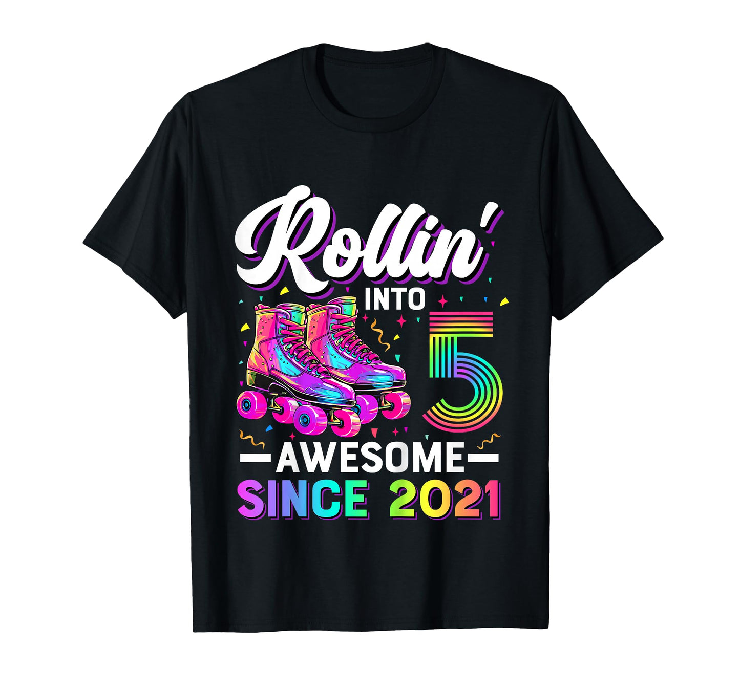 Kids 5th Birthday Shirt Girl Five 5 Year Old Roller Skate Skating T-Shirt