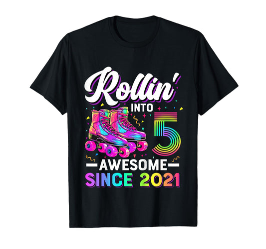 Kids 5th Birthday Shirt Girl Five 5 Year Old Roller Skate Skating T-Shirt