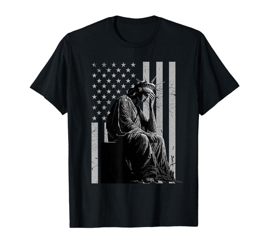 Statue of Liberty Weeping Distressed US Flag T-Shirt