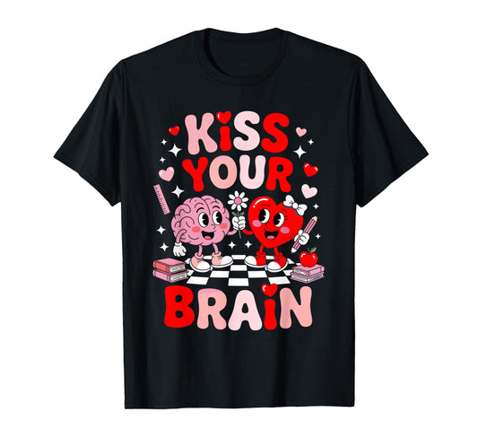 Kiss Your Brain Women Valentine's Day Retro School Counselor T-Shirt