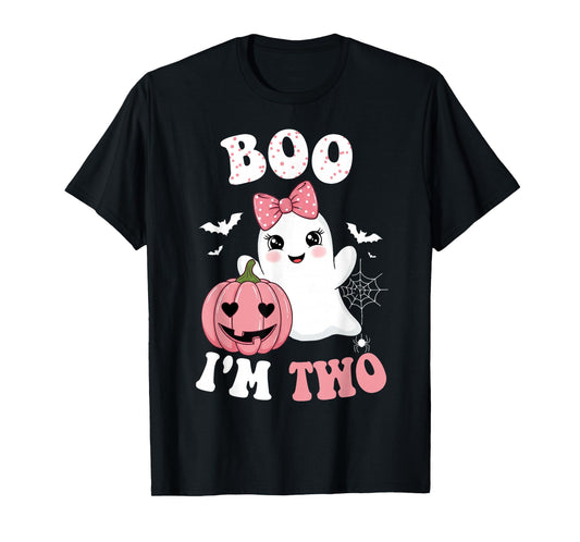 Boo I'm Two Birthday Pink Pumpkin Halloween Girls Kid T-Shirt