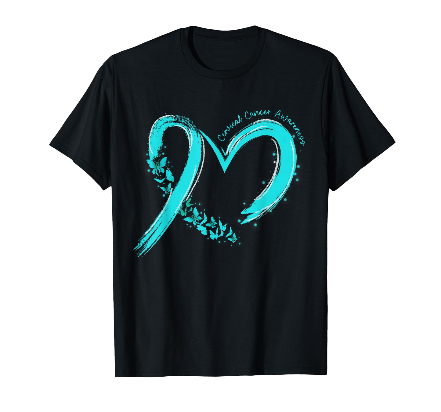 Cervical Cancer Awareness Heart Ribbon Teal Family Support T-Shirt