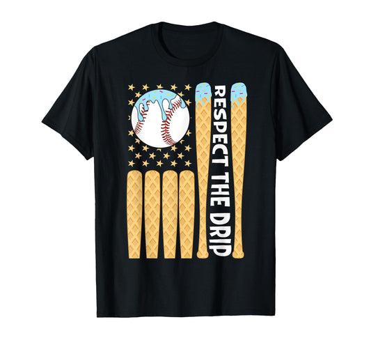 Baseball Drip Boys Ice Cream American Flag Respect The Drip T-Shirt