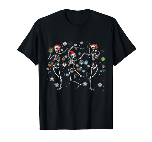 Christmas Skeleton Dancing Christmas Lights Xmas Tree Cute T-Shirt