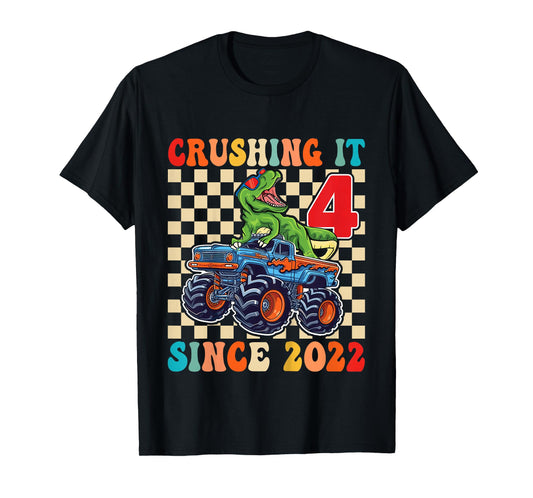 Birthday Monster Truck 4 Year Old Boys 4th Party Born 2022 T-Shirt