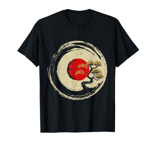 Bonsai Tree In Japanese Zen Buddhist Enso Circle T-Shirt