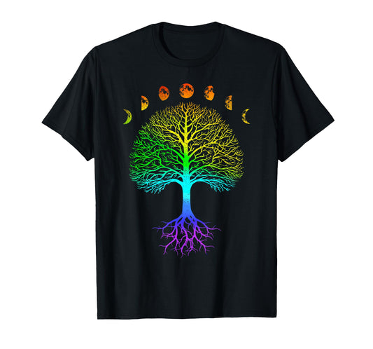 Tree of Life Phases of the Moon Vintage Retro Yoga Gift T-Shirt