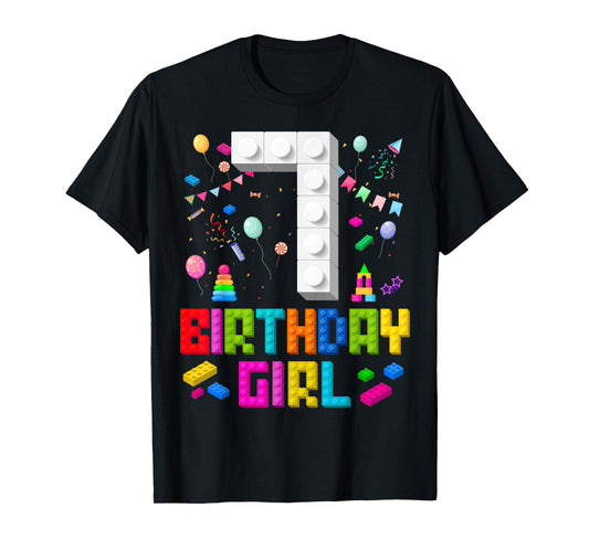 7th Birthday Girl Master Builder 7 Years Old Building Block T-Shirt
