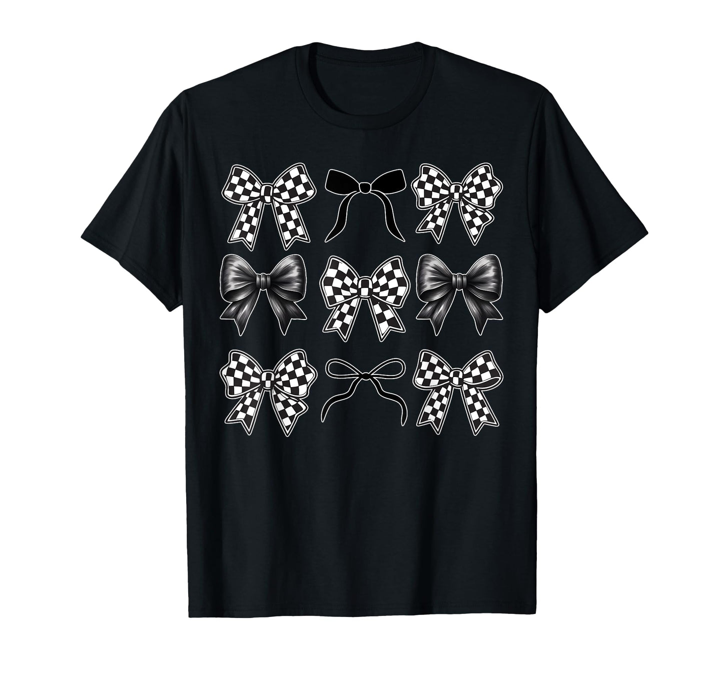 Coquette Bow Checkered Flag Race Car Racing Women Cute T-Shirt