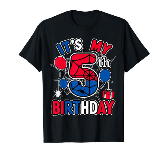 5th Birthday Present Boy Spider Web Theme Party 5 Year Old T-Shirt