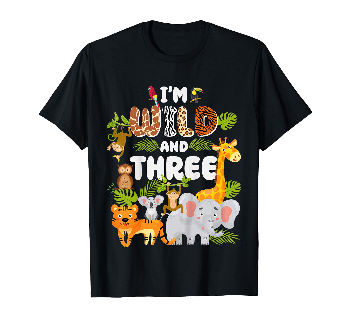Wild And Three 3 Year Old 3rd Birthday Safari Jungle Animal T-Shirt