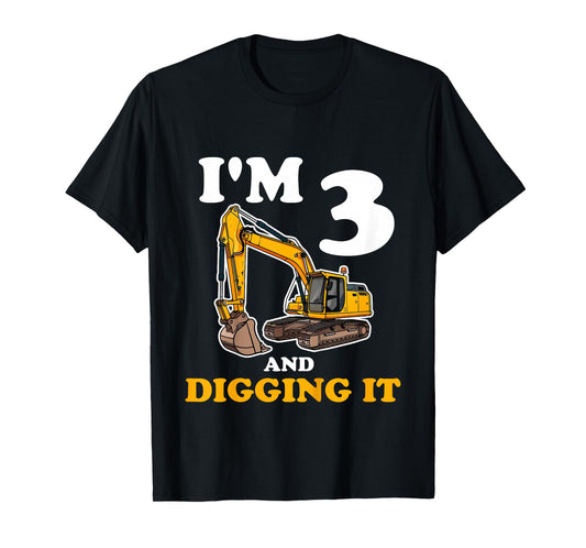 Kids Three 3yr 3rd Birthday Construction Boy 3 Years Old T-Shirt