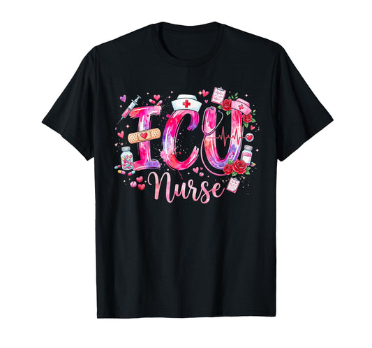 Cute Hearts ICU Valentine Nurse Valentines Shirt Nurses T-Shirt