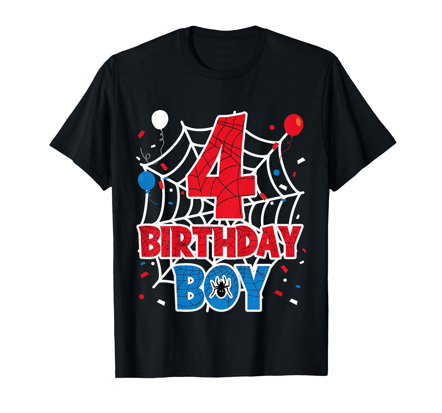 Kids Spider Web 4 Year Old Birthday Boy T-Shirt