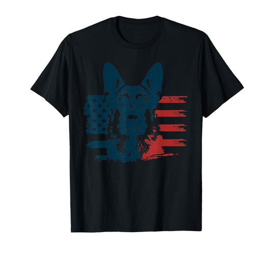 Patriotic German Shepherd AMERICAN FLAG 4th Of July Shepherd T-Shirt