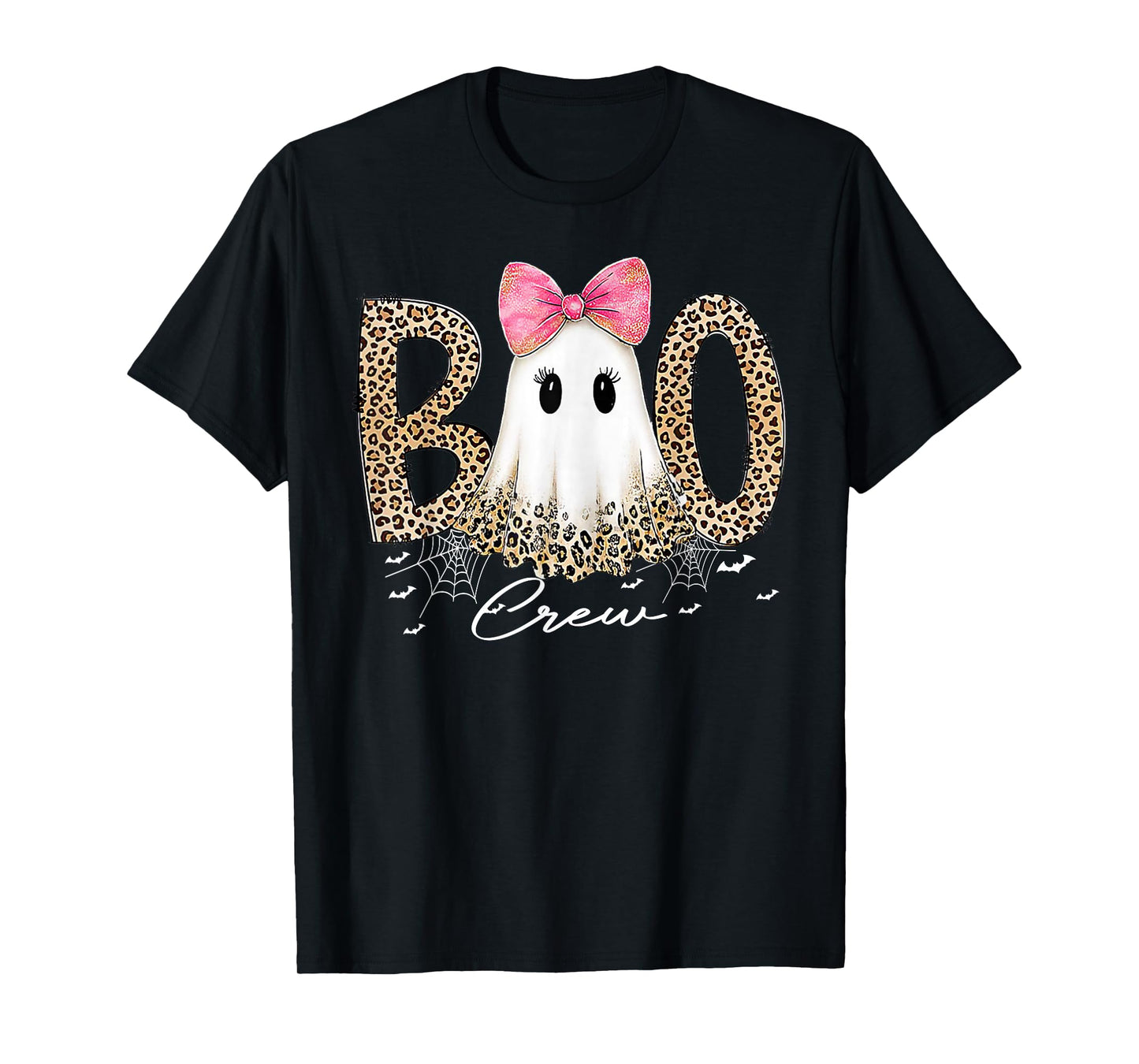 Preppy Leopard Boo Boo Crew Funny Ghost Halloween Women T-Shirt