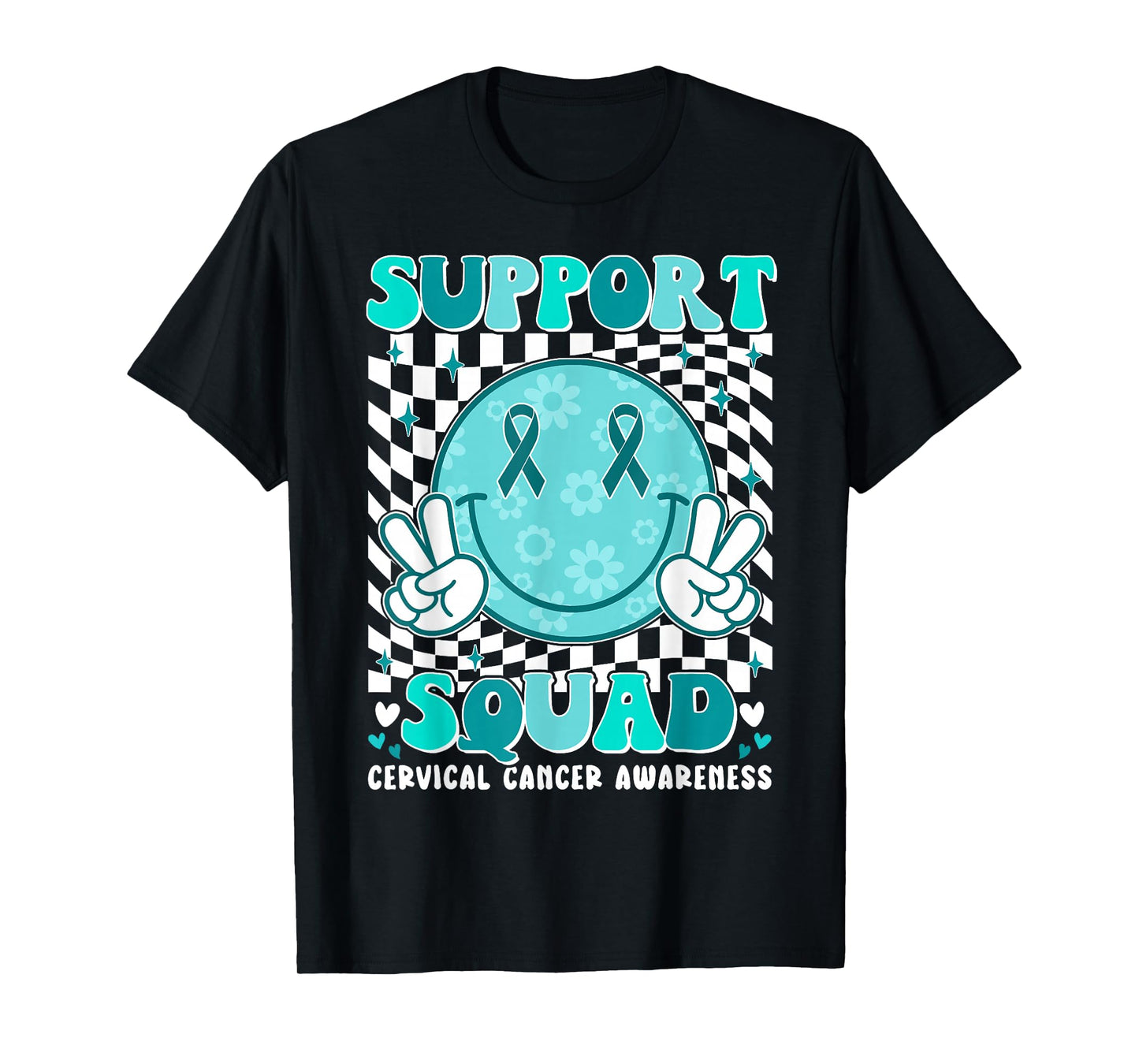 Groovy Cervical Cancer Awareness Men Women Support Squad T-Shirt