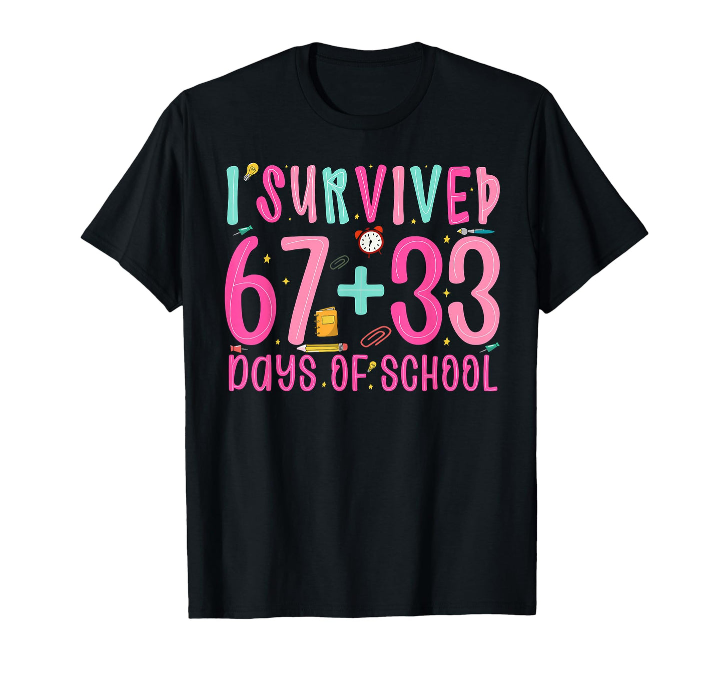 I Survived 67+33 Days of School Teacher Boys Girls 100 Days T-Shirt
