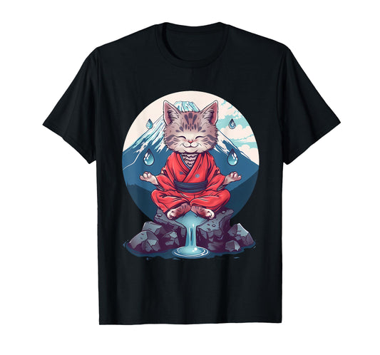 Meditation Cat Yoga Mountain Hindu Buddhist Zen Buddha Men Women Kids T-Shirt