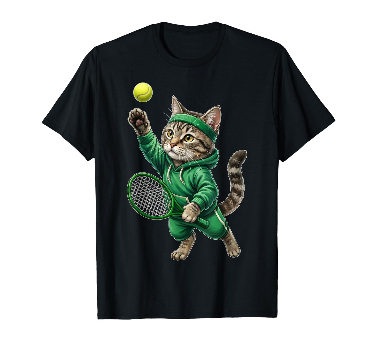 Funny Tennis Cat Cute Kitten Playing Sports with Racket T-Shirt