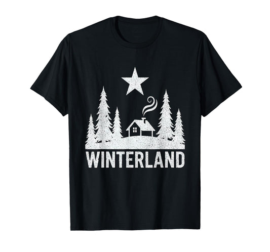 Winterland Rustic Cabin Forest Star Grunge Winter Snow T-Shirt