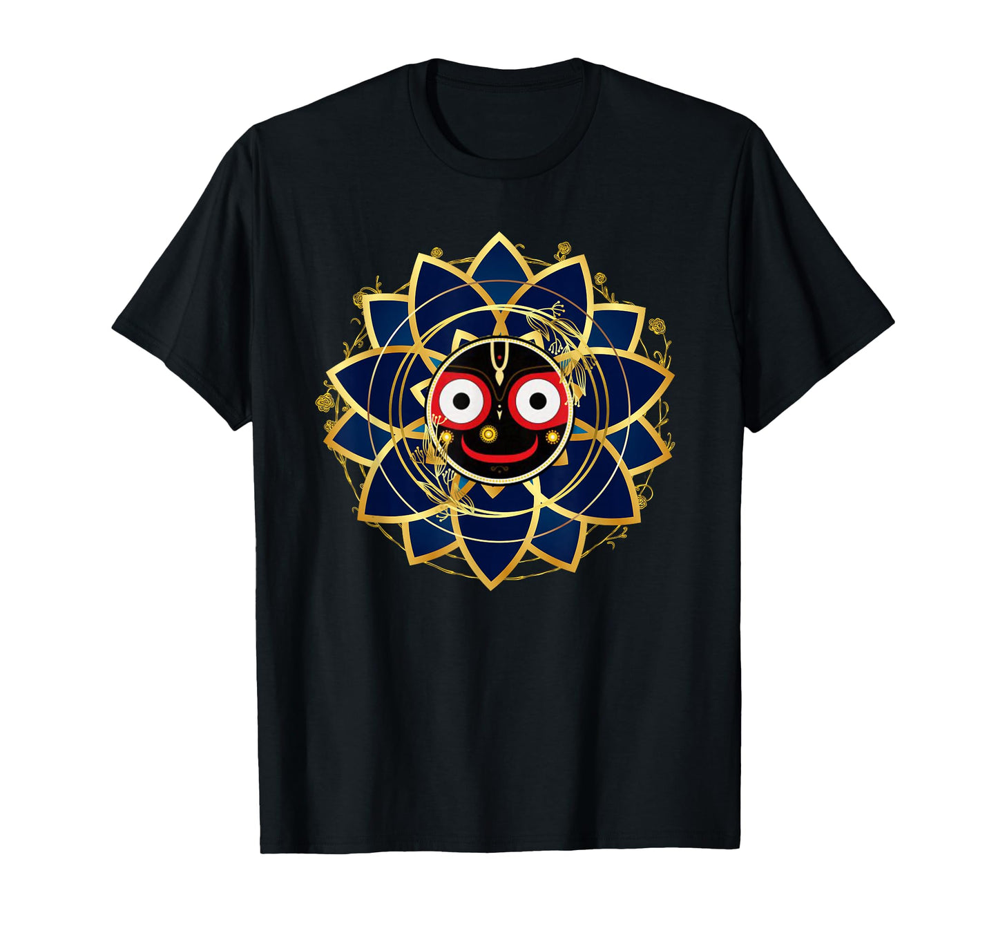 Ubika Blue and Gold Jagannath Hindu Hare Krishna T-Shirt, Small