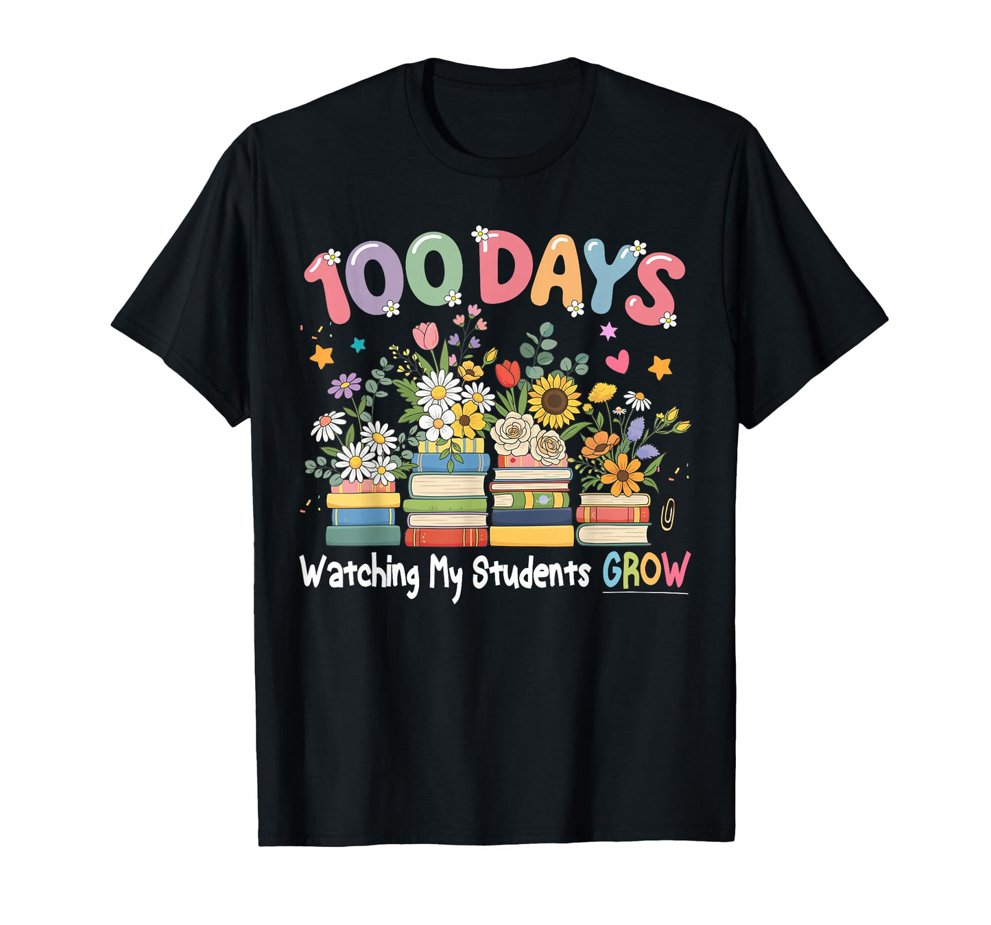 100th Day of School Teacher Women Floral Books T-Shirt