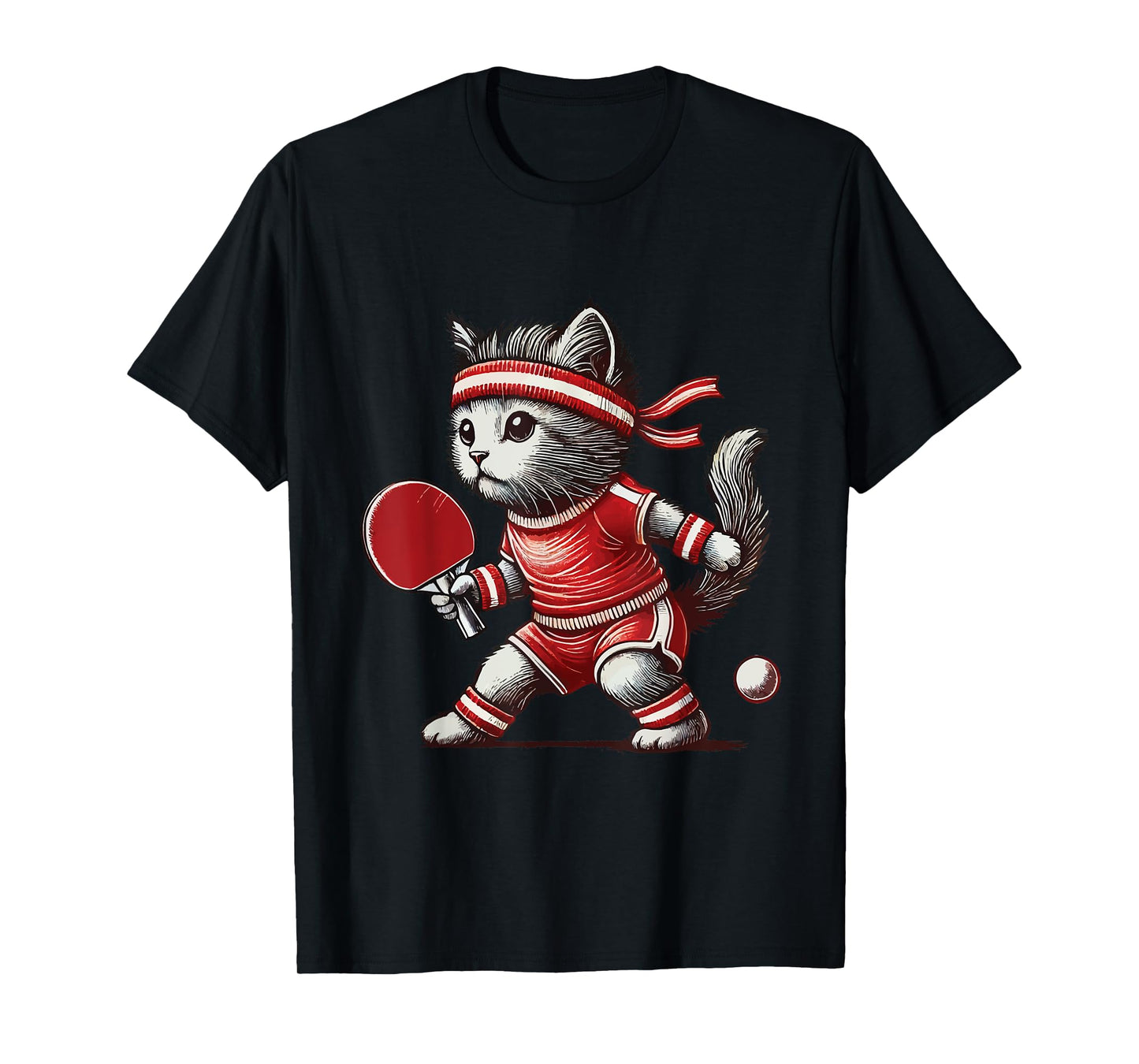 Cute Cat Table Tennis Vintage Retro Player T-Shirt for Men Women Girls Kids