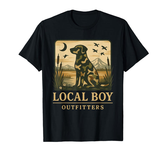 Camo Southern Local Boy Duck Hunting Black Lab Outdoor T-Shirt