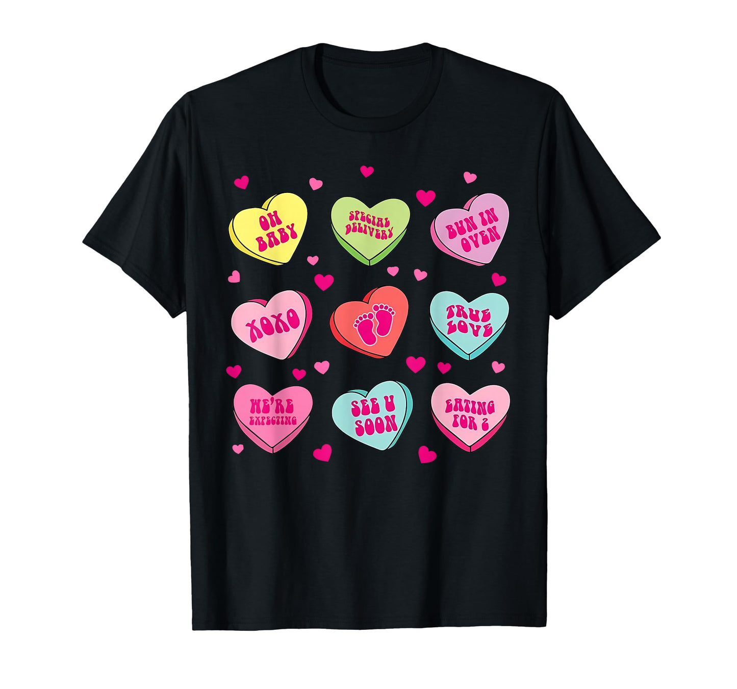 Pregnancy Announcement Valentines Hearts Candy Baby Reveal T-Shirt