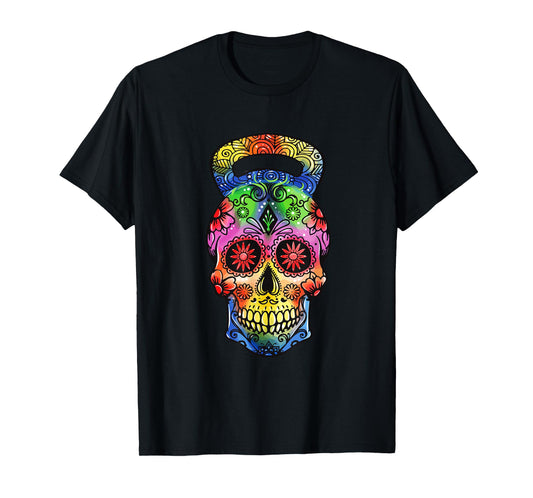 Kettlebell Sugar Skull Weight Lifting Exercise Workout T-Shirt