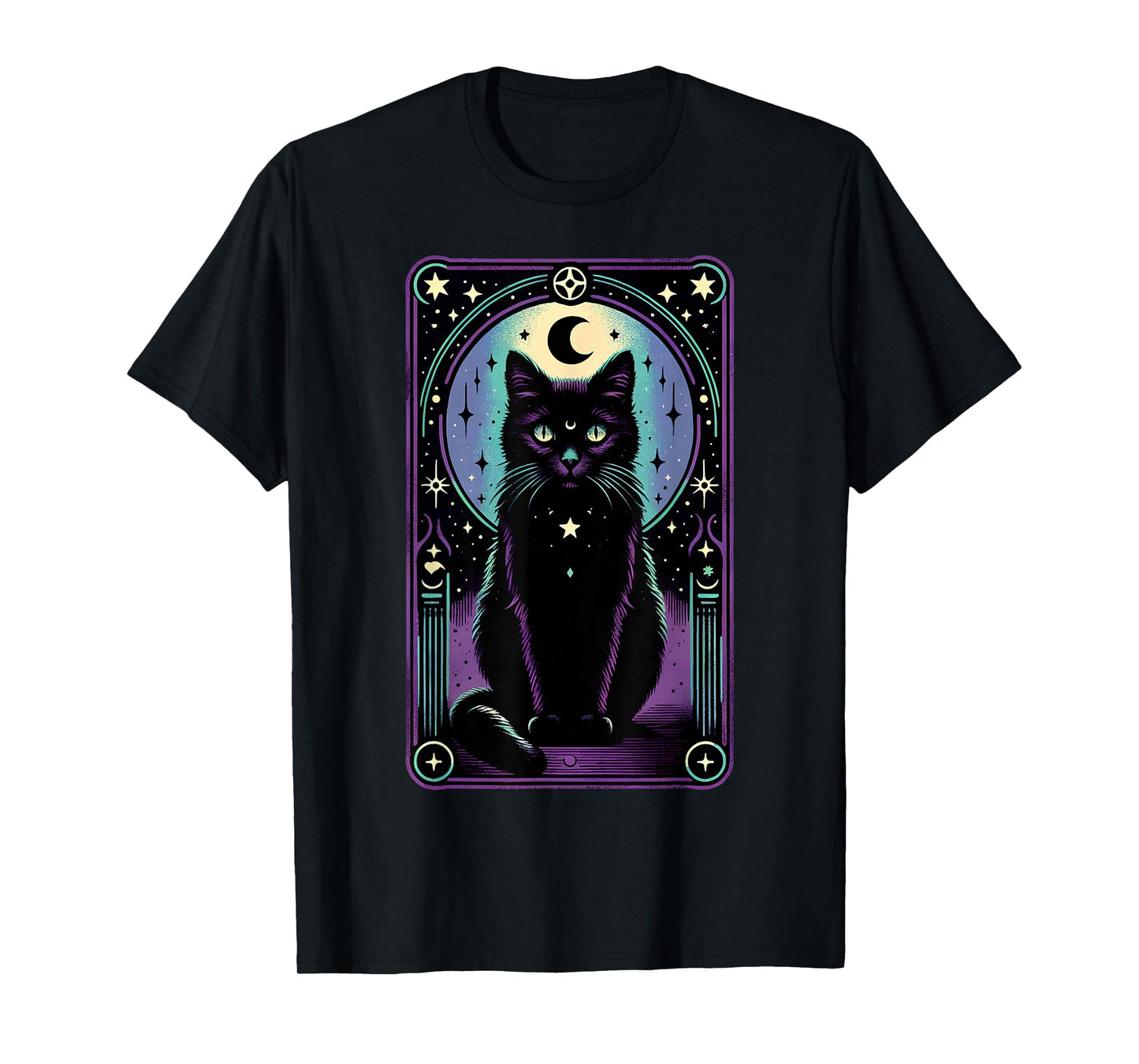 Tarot Card Crescent Moon Black Cat Lover Tarot Cat Vintage T-Shirt