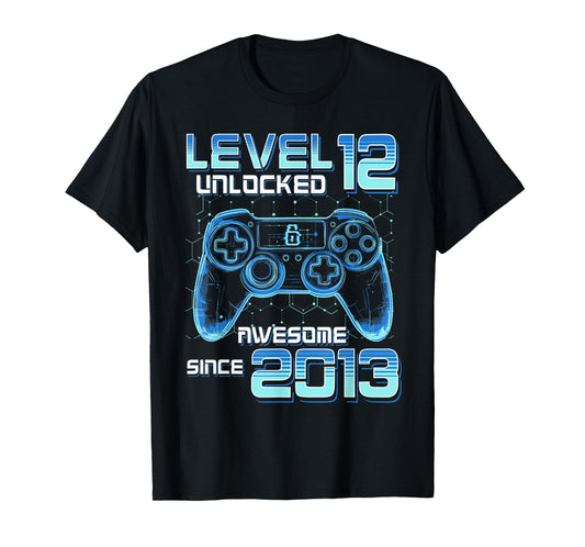 Level 12 Unlocked Video Game Party 12th Birthday Gamer Boys T-Shirt
