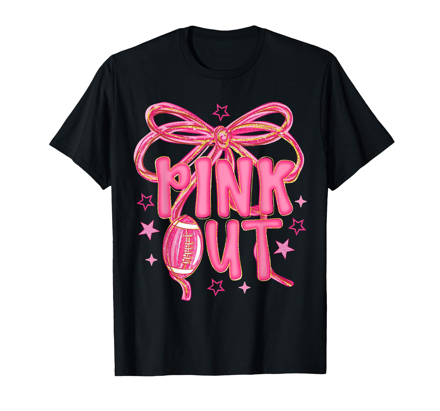 Pink Out Coquette Bow Breast Cancer Awareness Football T-Shirt